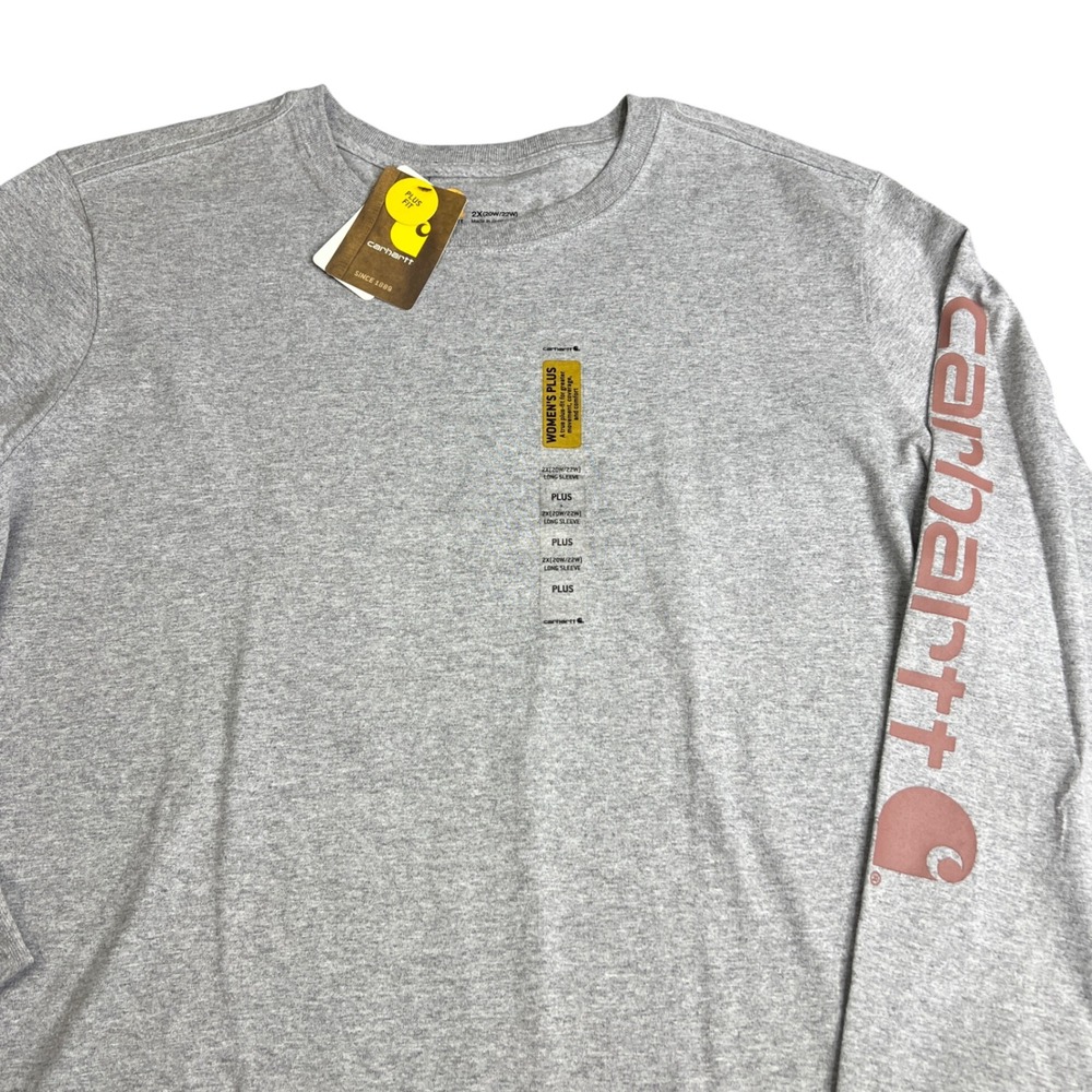 Carhartt Womens Plus 2X Long Sleeve Graphic Sleeve T-Shirt Grey 103401 034 NWT